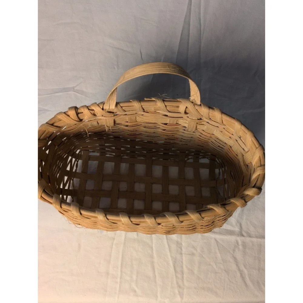 Vintage Handwoven Primitive Gathering Basket with Bentwood Handle | Rustic